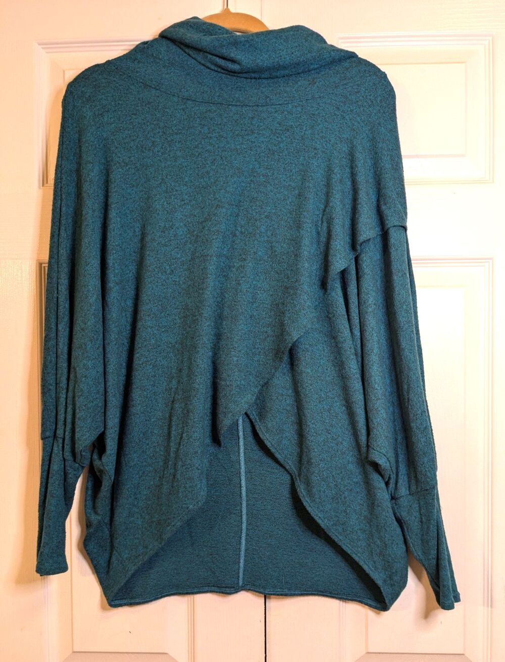 Nally & Millie USA Cowl Neck Top S/M Teal Blue Brushed Soft Knit Dolman